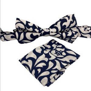 Navy and White Bow Tie and Pocket Square Set